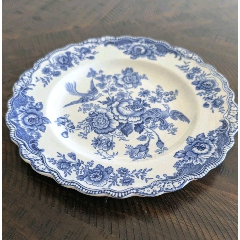 Vintage Crown Ducal Bristol Blue Transferware 8 7/8" Plate Birds Flowers England - Picture 2 of 4